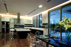 Kitchen, breakfast bar and dining table